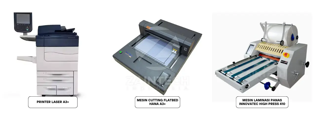 mesin printer laser A3+
mesin cutting flatbed
mesin cutting die cut
mesin kiss cut
mesin creasing
mesin laminasi
mesin laminasi panas